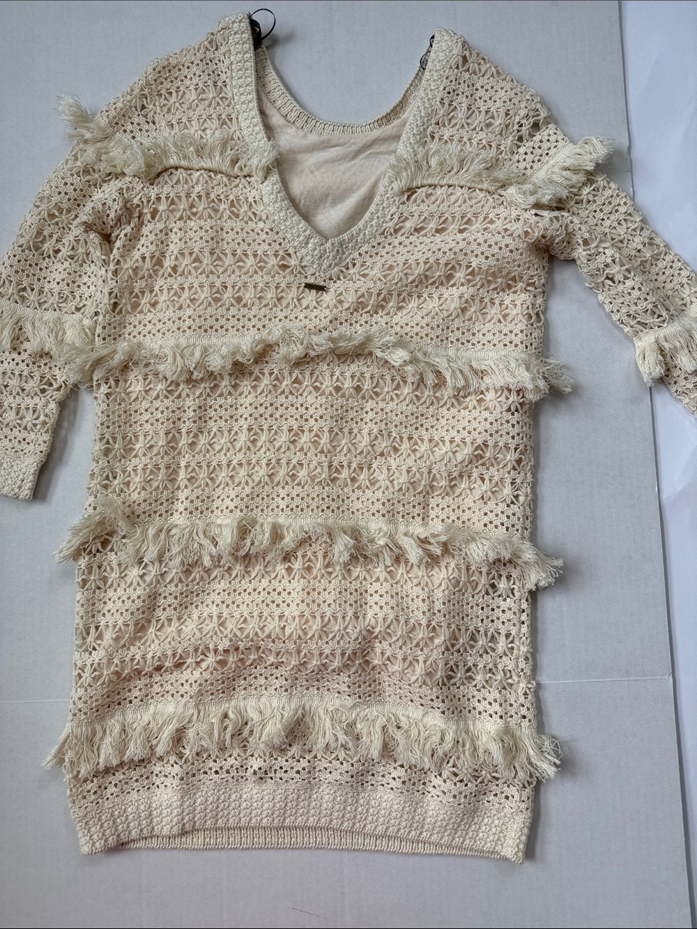 Volcom Mini Dress Crotchet Woven Boho Cream size Small - Picture 8 of 8